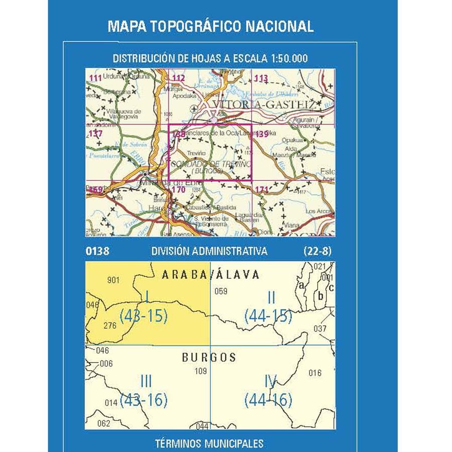 Carte topographique de l'Espagne n° 0138.1 - Nanclares de la Oca/Langraiz Oka | CNIG - 1/25 000 carte pliée CNIG 