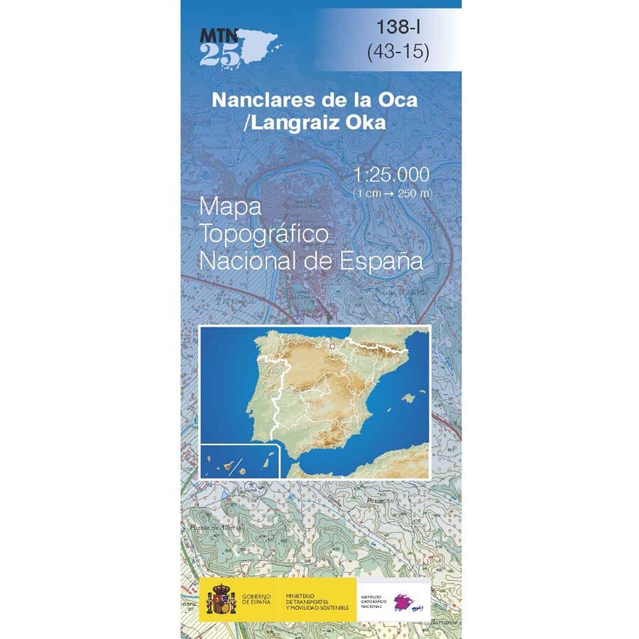 Carte topographique de l'Espagne n° 0138.1 - Nanclares de la Oca/Langraiz Oka | CNIG - 1/25 000 carte pliée CNIG 