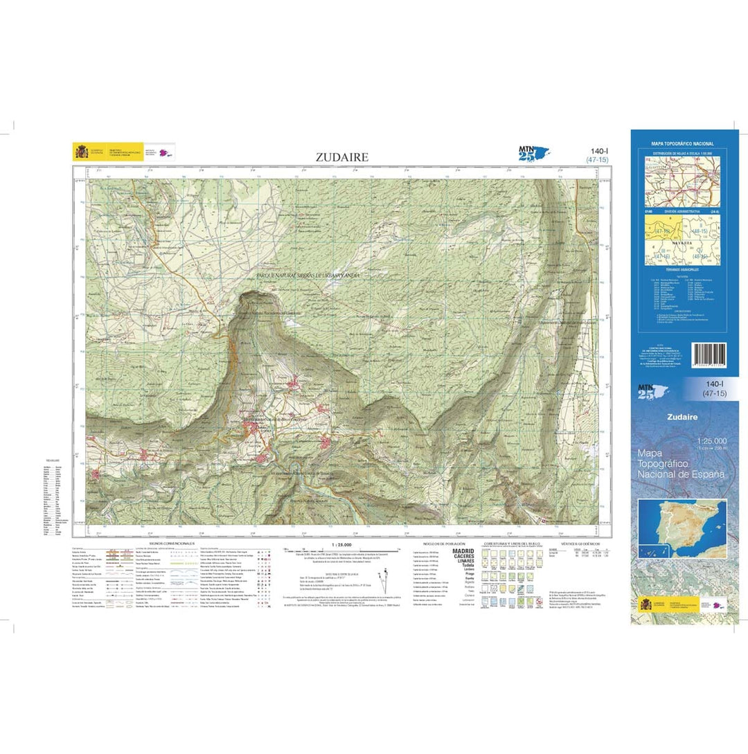 Carte topographique de l'Espagne n° 0140.1 - Zudaire | CNIG - 1/25 000 carte pliée CNIG 