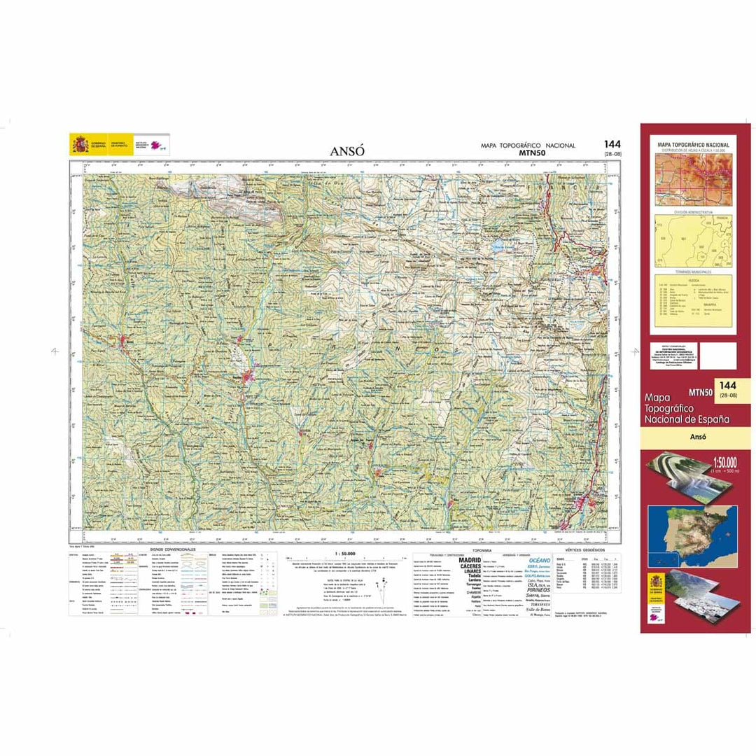 Carte topographique de l'Espagne n° 0144 - Ansó | CNIG - 1/50 000 carte pliée CNIG 