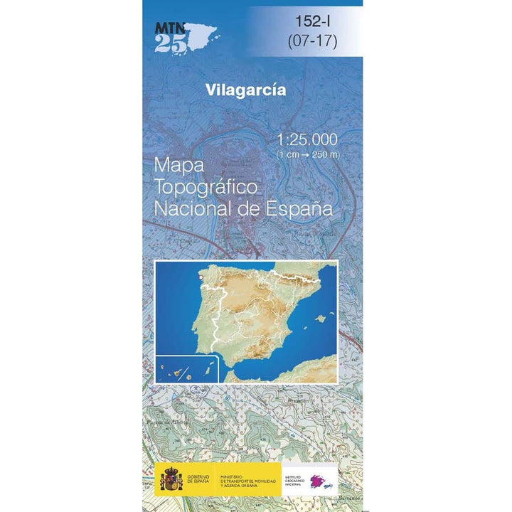 Carte topographique de l'Espagne n° 0152.1 - Vilagarcía | CNIG - 1/25 000 carte pliée CNIG 