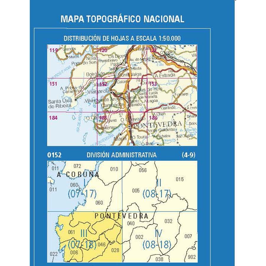 Carte topographique de l'Espagne n° 0152.3 - Cambados | CNIG - 1/25 000 carte pliée CNIG 