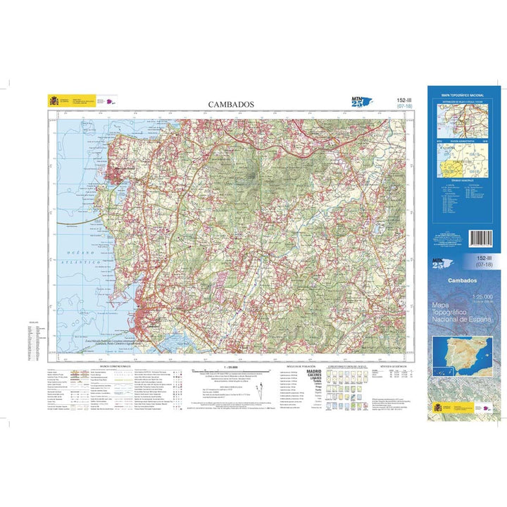 Carte topographique de l'Espagne n° 0152.3 - Cambados | CNIG - 1/25 000 carte pliée CNIG 