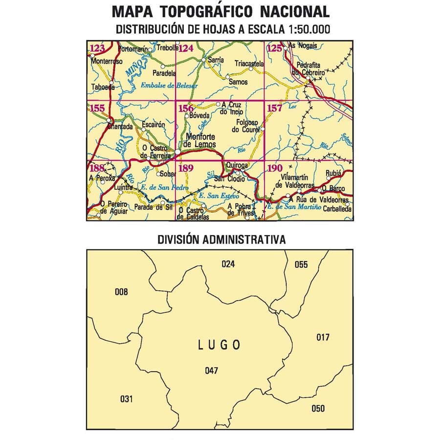 Carte topographique de l'Espagne n° 0156 - Monforte de Lemos | CNIG - 1/50 000 carte pliée CNIG 