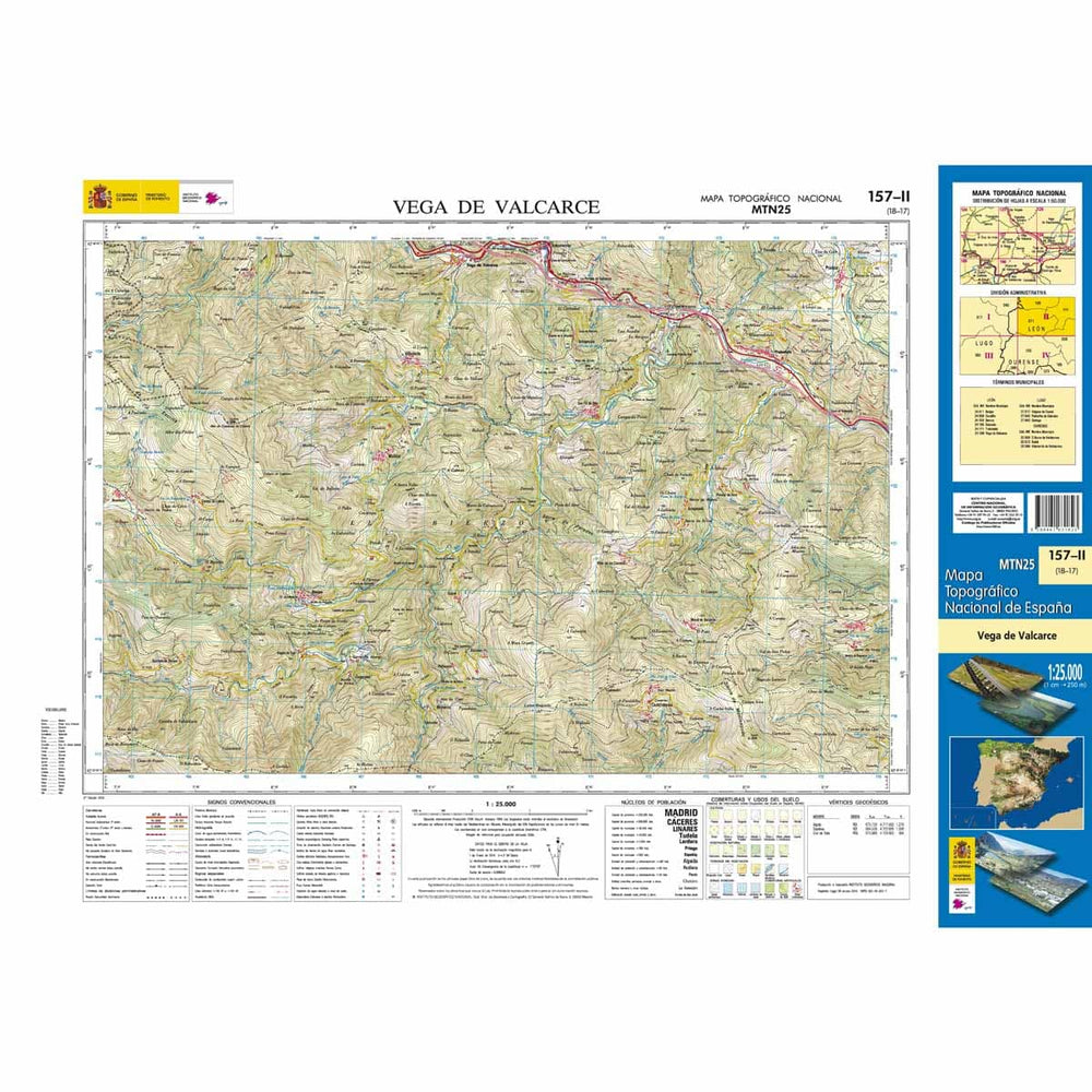 Carte topographique de l'Espagne n° 0157.2 - Vega de Valcarce | CNIG - 1/25 000 carte pliée CNIG 