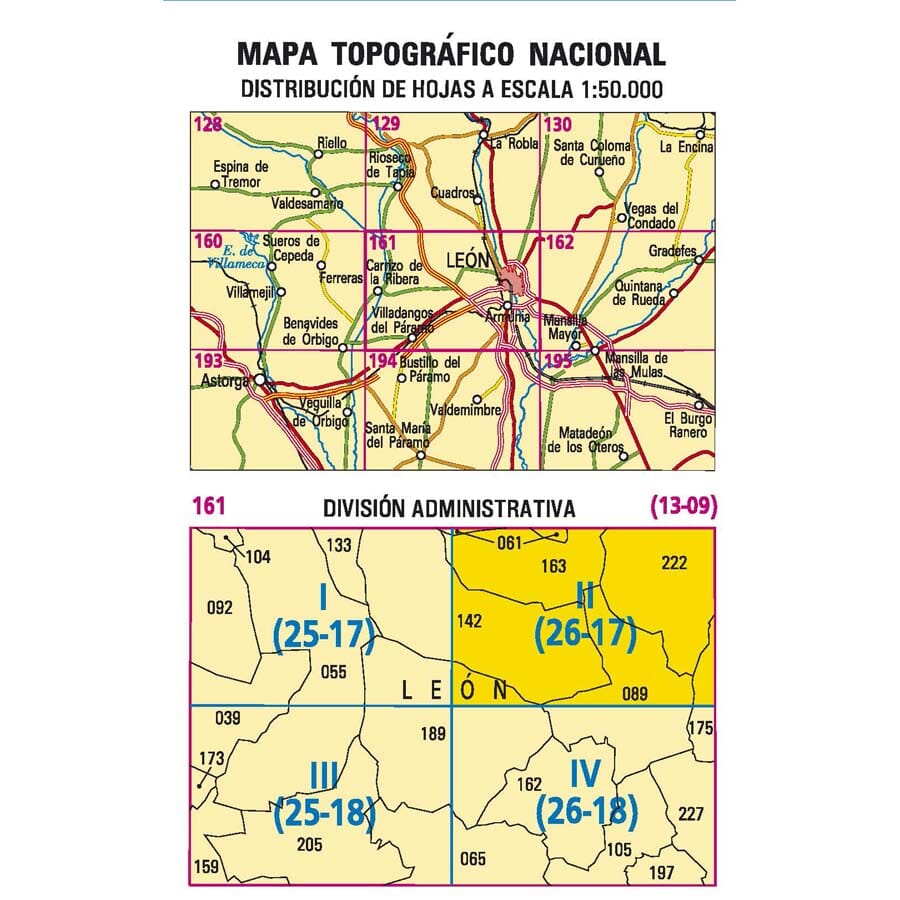 Carte topographique de l'Espagne n° 0161.2 - León | CNIG - 1/25 000 carte pliée CNIG 