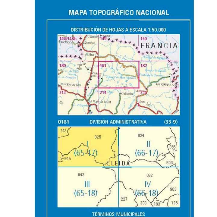 Carte topographique de l'Espagne n° 0181.1 - Montardo | CNIG - 1/25 000 carte pliée CNIG 