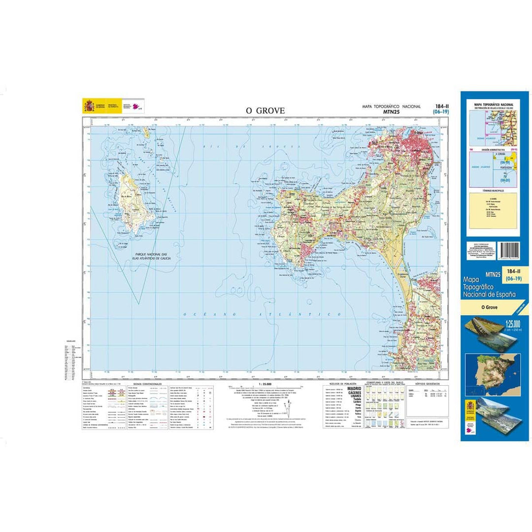Carte topographique de l'Espagne n° 0184.2 - O Grove | CNIG - 1/25 000 carte pliée CNIG 