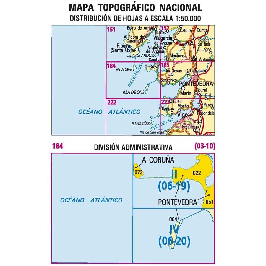 Carte topographique de l'Espagne n° 0184.2 - O Grove | CNIG - 1/25 000 carte pliée CNIG 