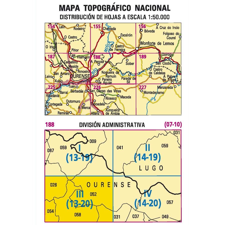 Carte topographique de l'Espagne n° 0188.3 - NogueiradeRamuín | CNIG - 1/25 000 carte pliée CNIG 