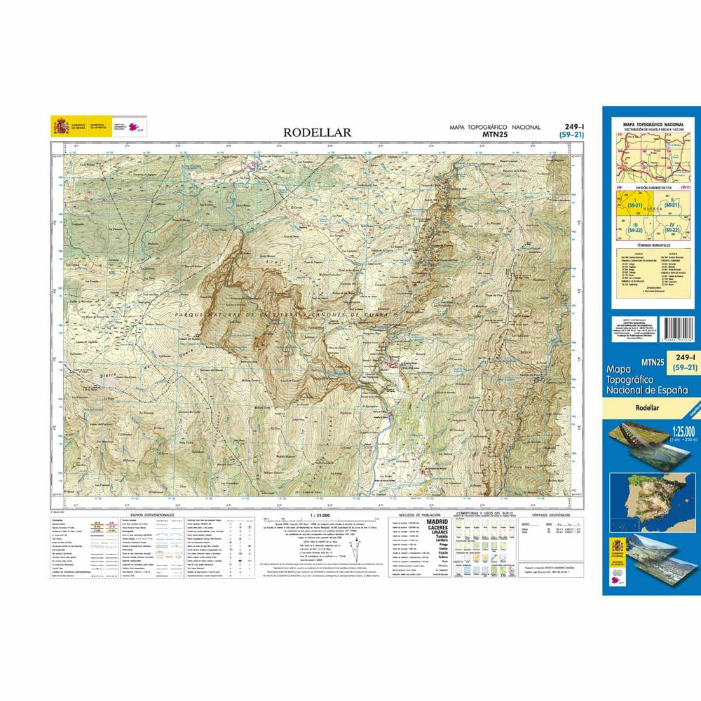 Carte topographique de l'Espagne n° 0249.1 - Rodellar | CNIG - 1/25 000 carte pliée CNIG 