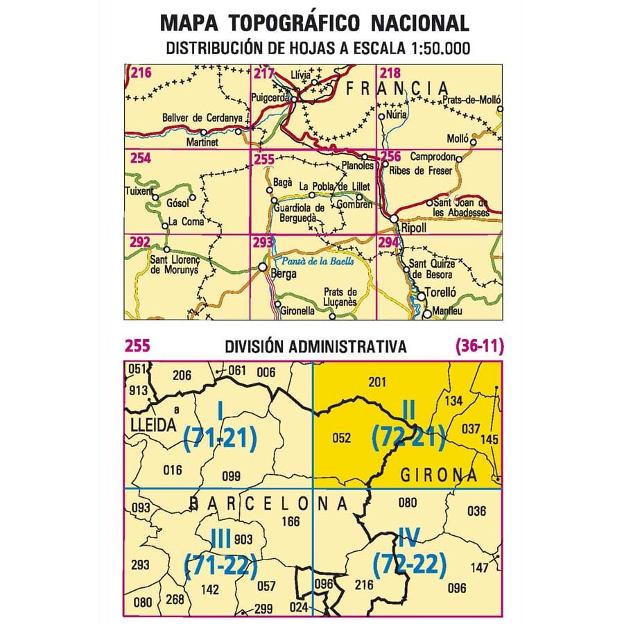 Carte topographique de l'Espagne n° 0255.2 - Planoles | CNIG - 1/25 000 carte pliée CNIG 