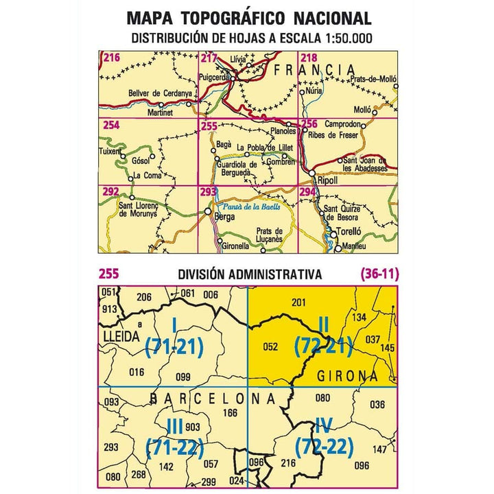 Carte topographique de l'Espagne n° 0255.2 - Planoles | CNIG - 1/25 000 carte pliée CNIG 