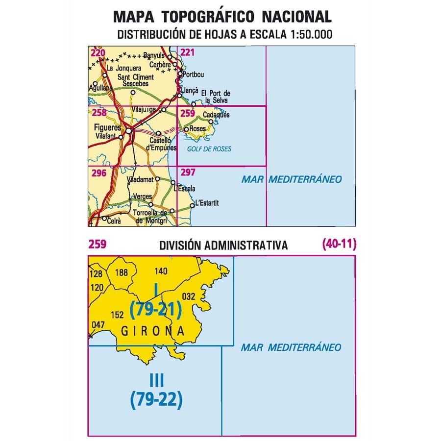 Carte topographique de l'Espagne n° 0259.3 - Far de Roses | CNIG - 1/25 000 carte pliée CNIG 