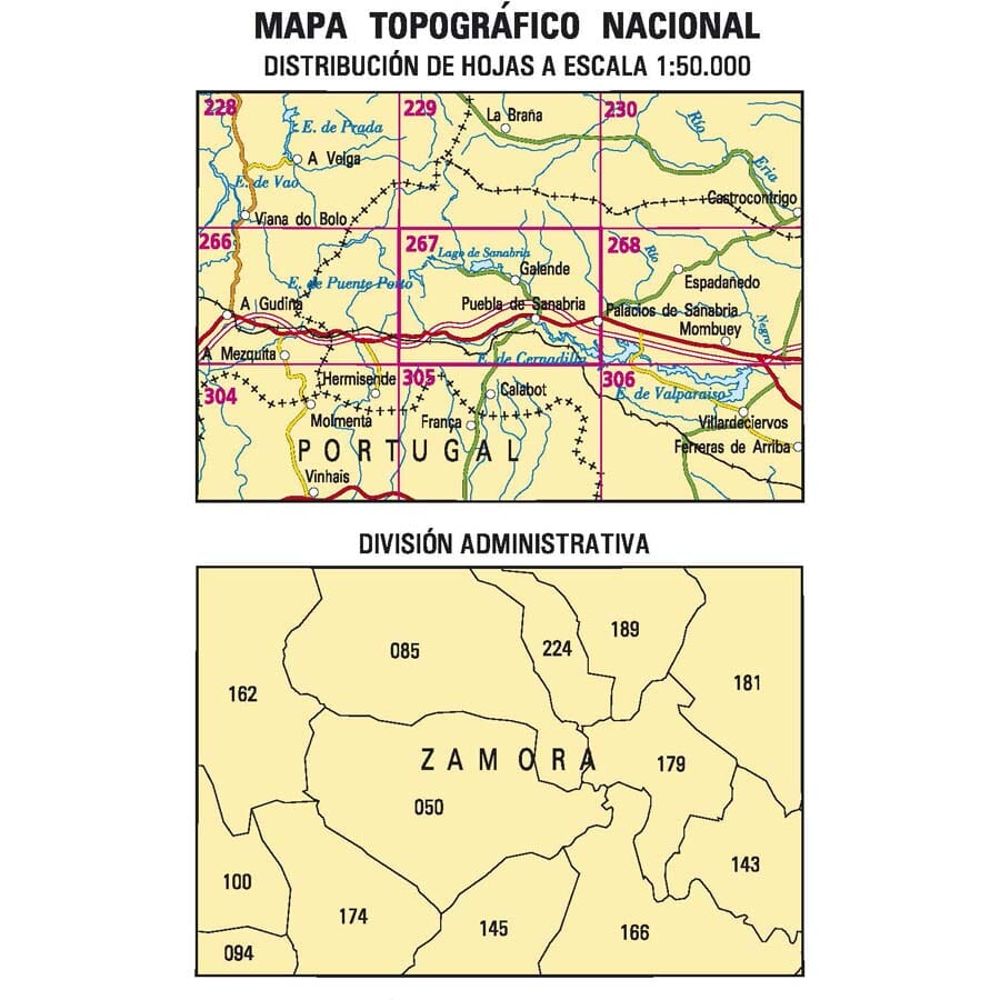 Carte topographique de l'Espagne n° 0267 - Puebla de Sanabria | CNIG - 1/50 000 carte pliée CNIG 