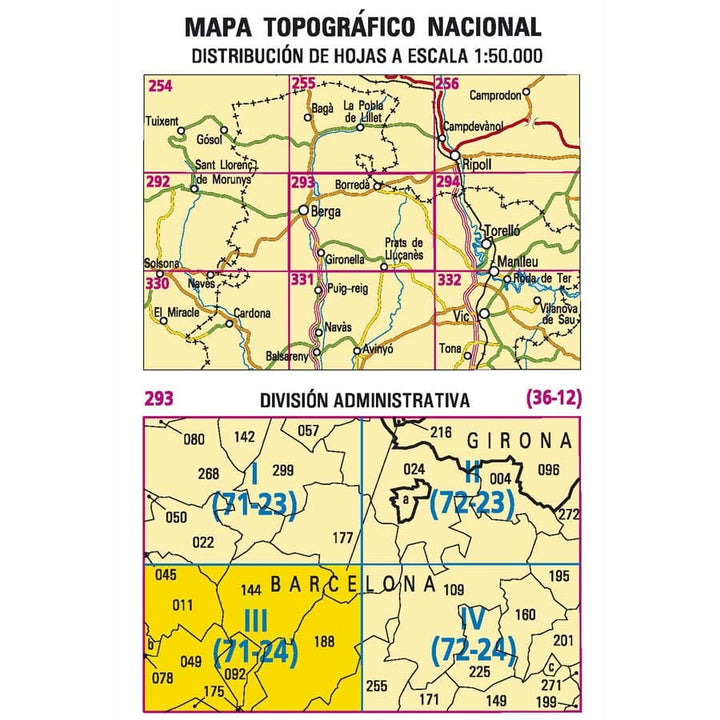 Carte topographique de l'Espagne n° 0293.3 - Gironella | CNIG - 1/25 000 carte pliée CNIG 