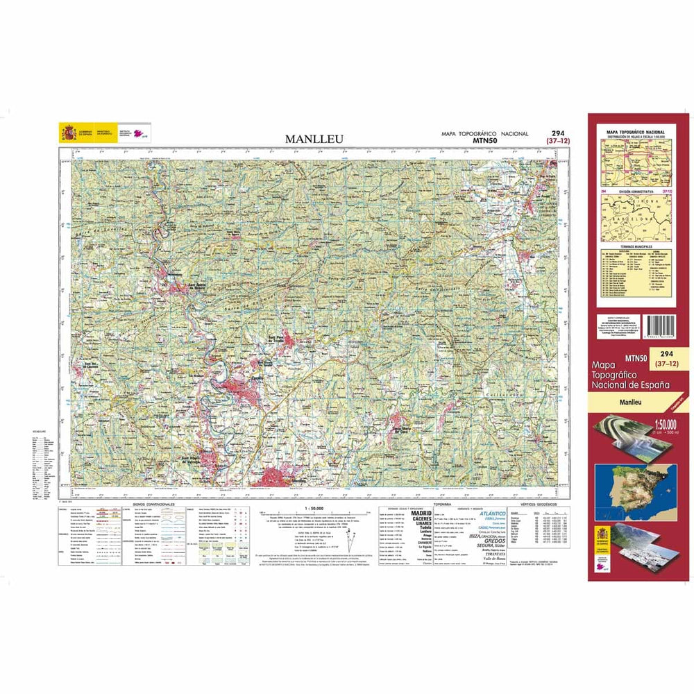 Carte topographique de l'Espagne n° 0294 - Manlleu | CNIG - 1/50 000 carte pliée CNIG 