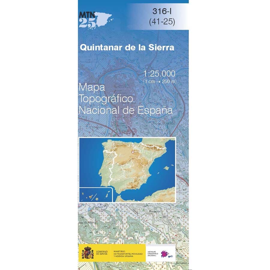 Carte topographique de l'Espagne n° 0316.1 - Quintanar de la Sierra | CNIG - 1/25 000 carte pliée CNIG 