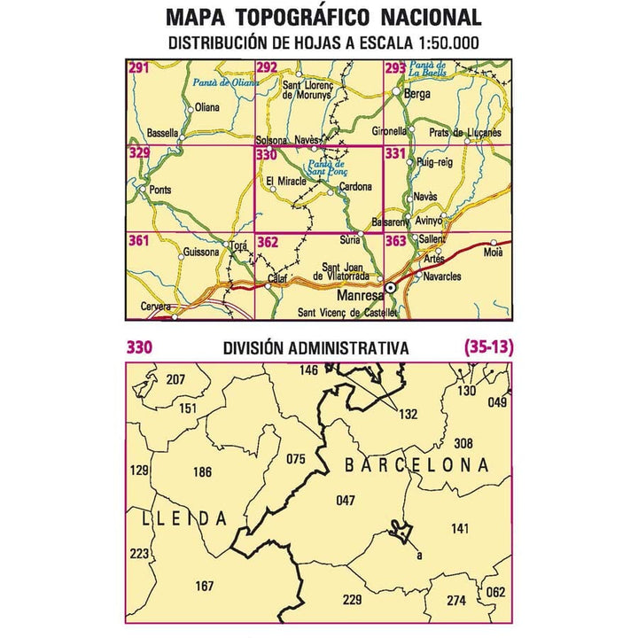 Carte topographique de l'Espagne n° 0330 - Solsona | CNIG - 1/50 000 carte pliée CNIG 