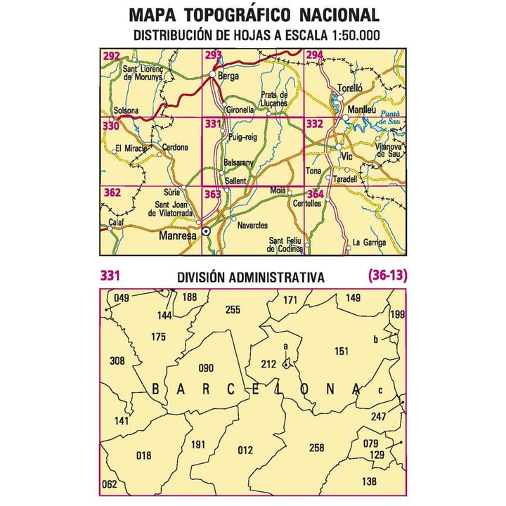 Carte topographique de l'Espagne n° 0331 - Navàs | CNIG - 1/50 000 carte pliée CNIG 