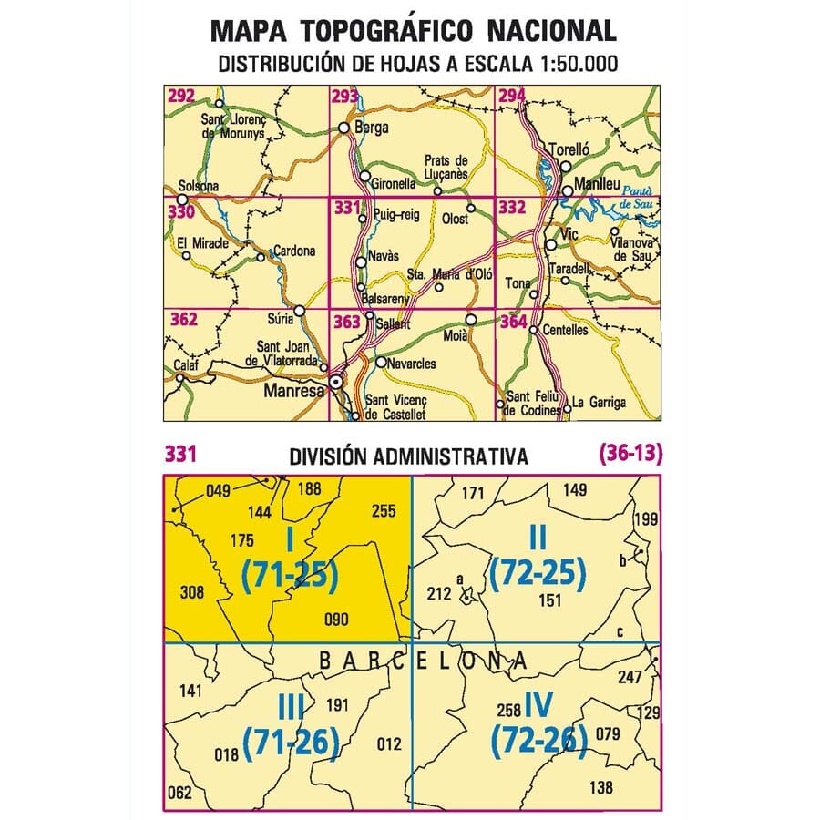 Carte topographique de l'Espagne n° 0331.1 - Puig-Reig | CNIG - 1/25 000 carte pliée CNIG 