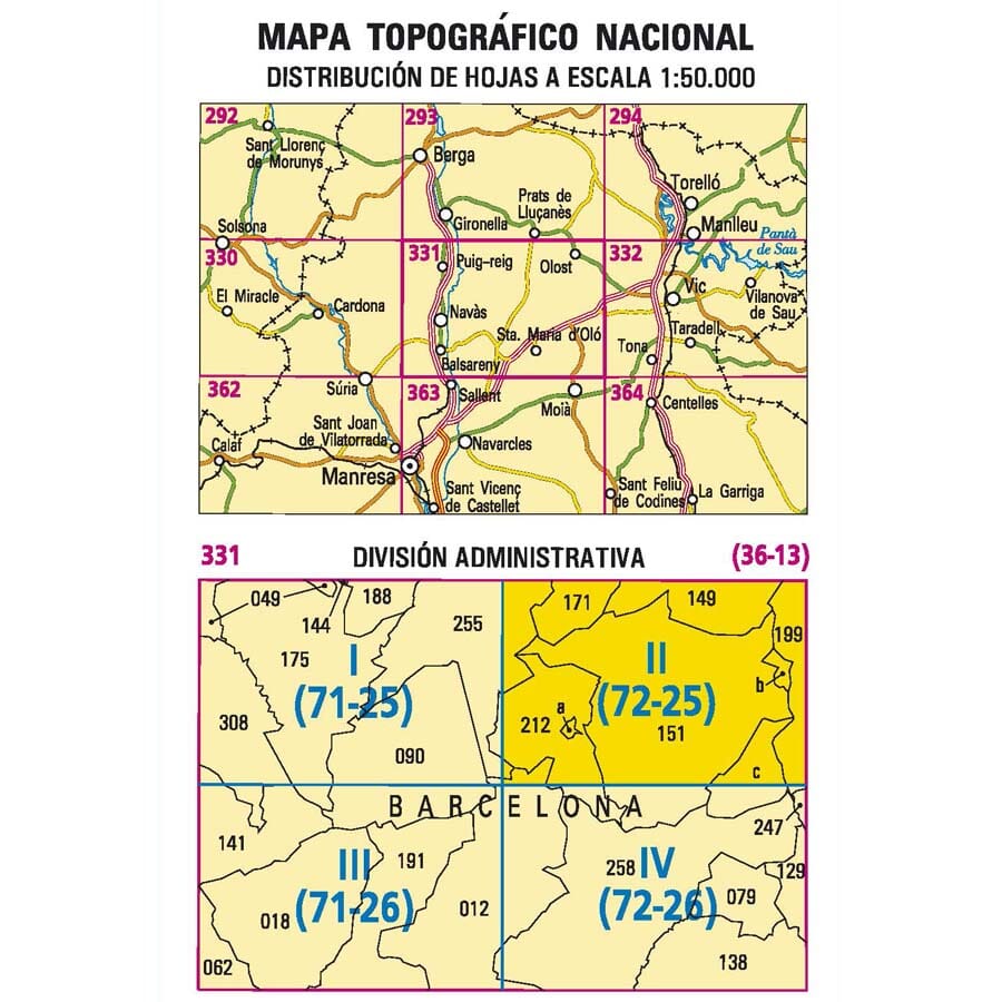 Carte topographique de l'Espagne n° 0331.2 - Olost | CNIG - 1/25 000 carte pliée CNIG 