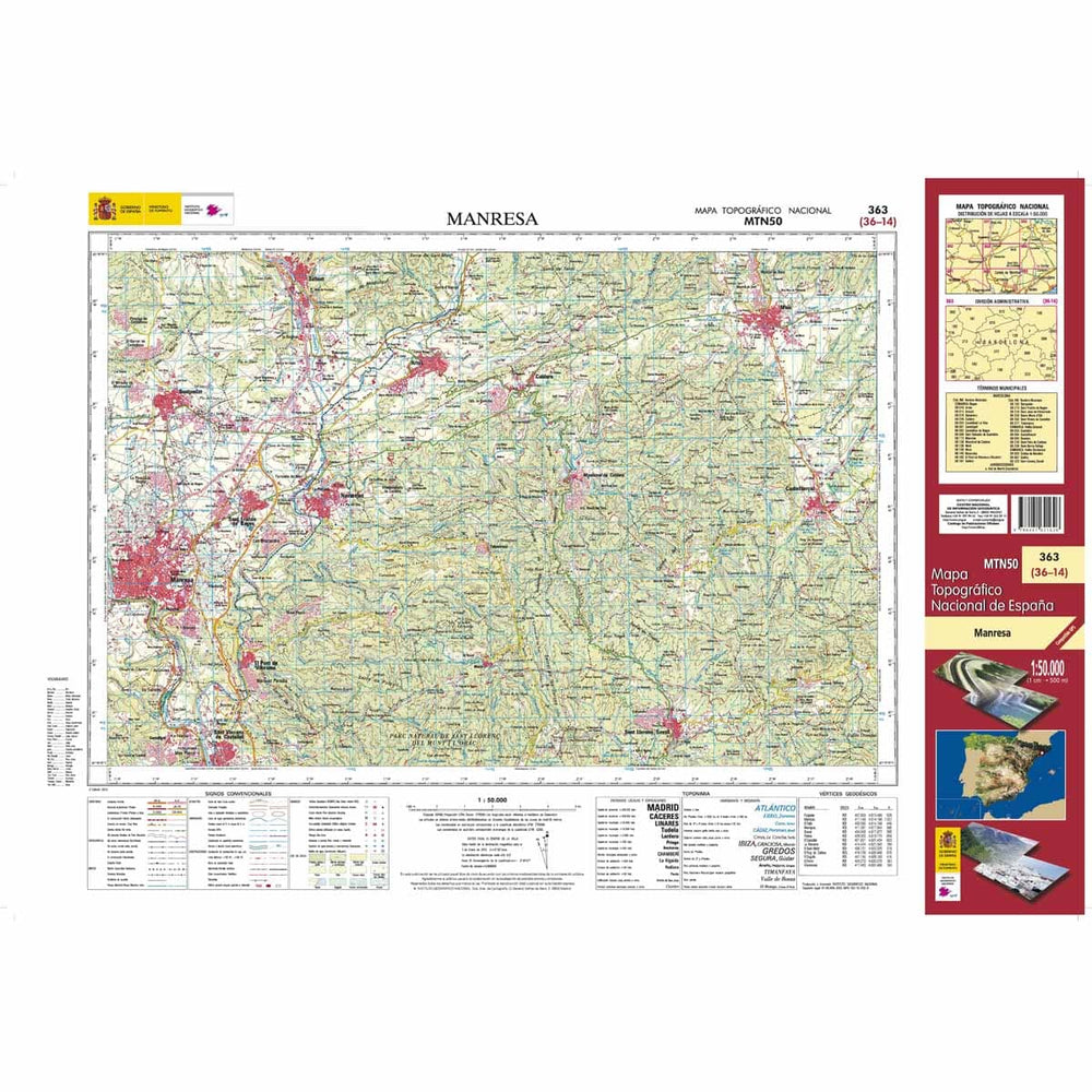 Carte topographique de l'Espagne n° 0363 - Manresa | CNIG - 1/50 000 carte pliée CNIG 