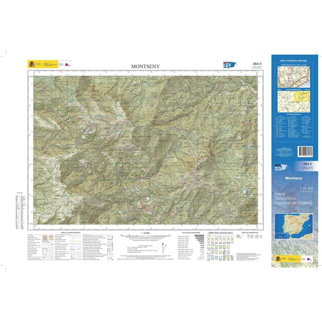 Carte topographique de l'Espagne n° 0364.2 - Montseny | CNIG - 1/25 000 carte pliée CNIG 