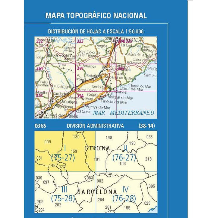 Carte topographique de l'Espagne n° 0365.1 - Arbúcies | CNIG - 1/25 000 carte pliée CNIG 