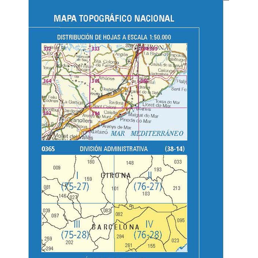 Carte topographique de l'Espagne n° 0365.4 - Blanes | CNIG - 1/25 000 carte pliée CNIG 
