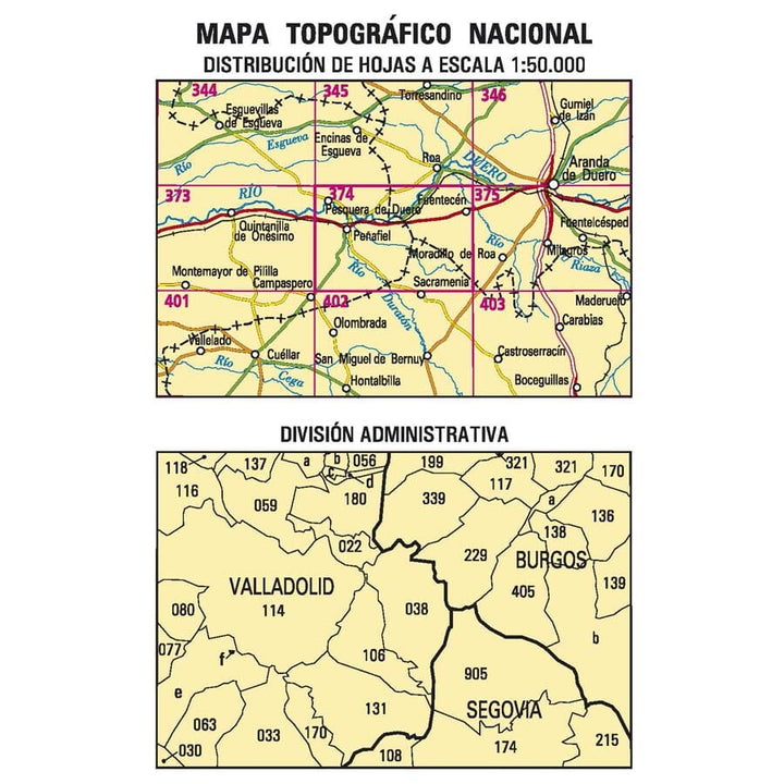 Carte topographique de l'Espagne n° 0374 - Peñafiel | CNIG - 1/50 000 carte pliée CNIG 