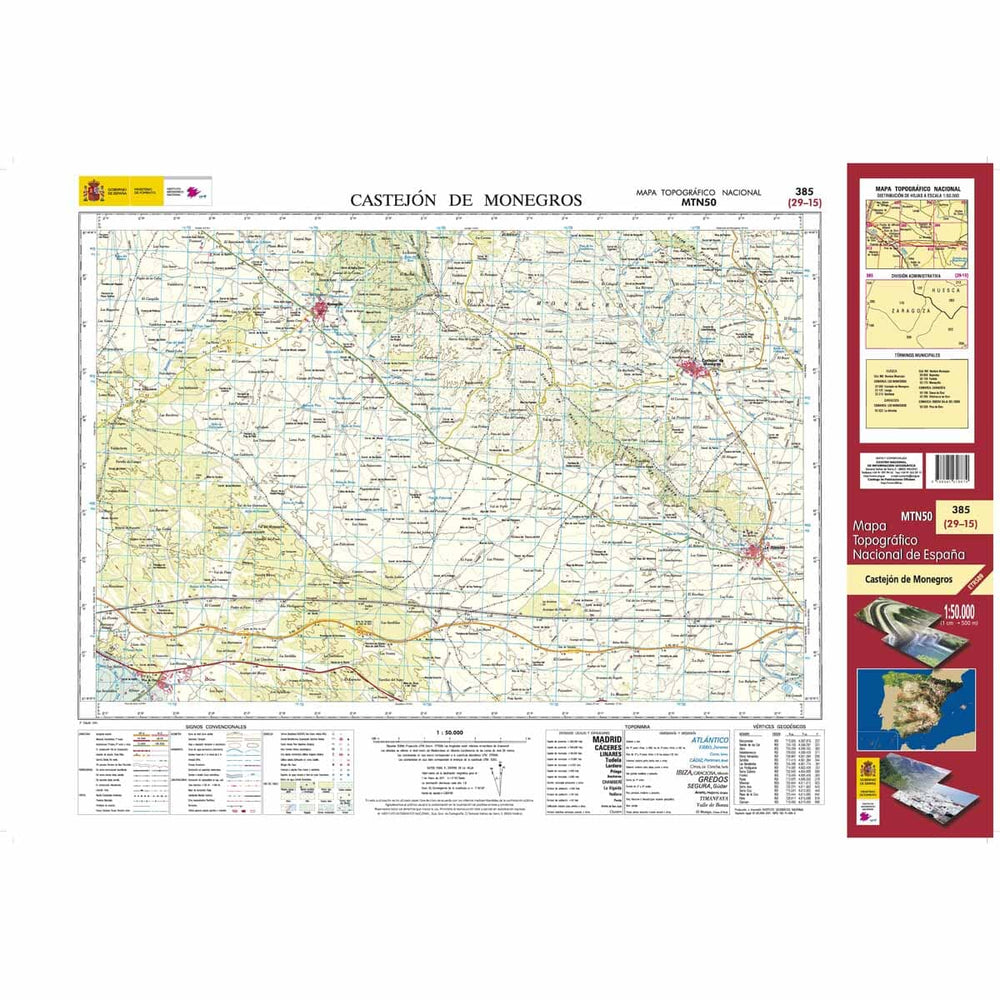 Carte topographique de l'Espagne n° 0385 - Castejón de Monegros | CNIG - 1/50 000 carte pliée CNIG 