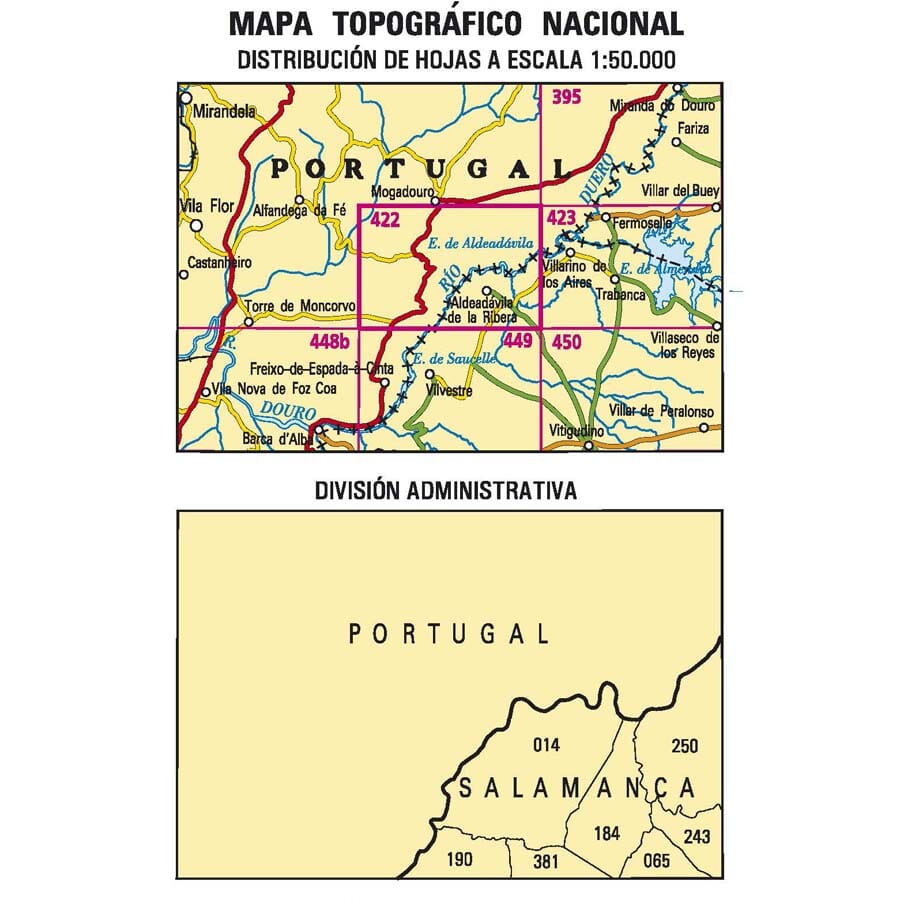 Carte topographique de l'Espagne n° 0422 - Aldeadávila de la Ribera | CNIG - 1/50 000 carte pliée CNIG 