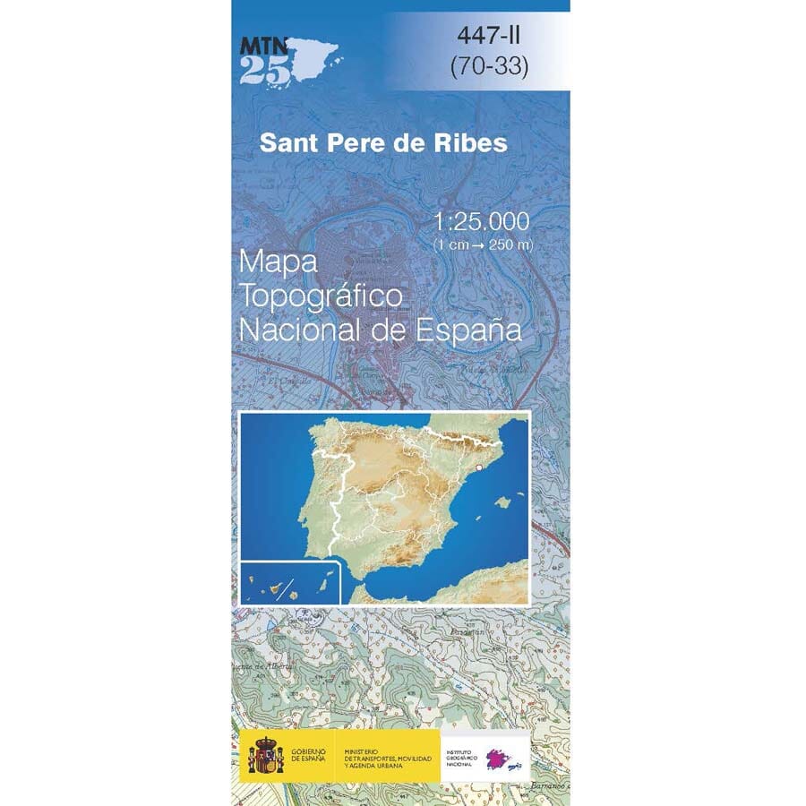 Carte topographique de l'Espagne n° 0447.2 - Sant Pere de Ribes | CNIG - 1/25 000 carte pliée CNIG 