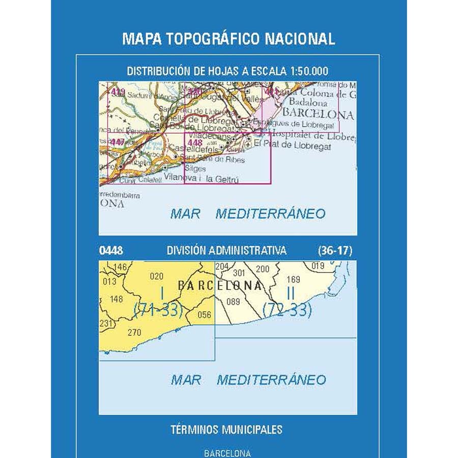 Carte topographique de l'Espagne n° 0448.1/3 - Castelldefels | CNIG - 1/25 000 carte pliée CNIG 