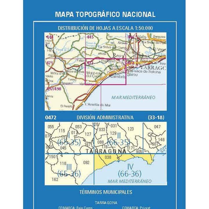 Carte topographique de l'Espagne n° 0472.4/473.3 - Salou | CNIG - 1/25 000 carte pliée CNIG 