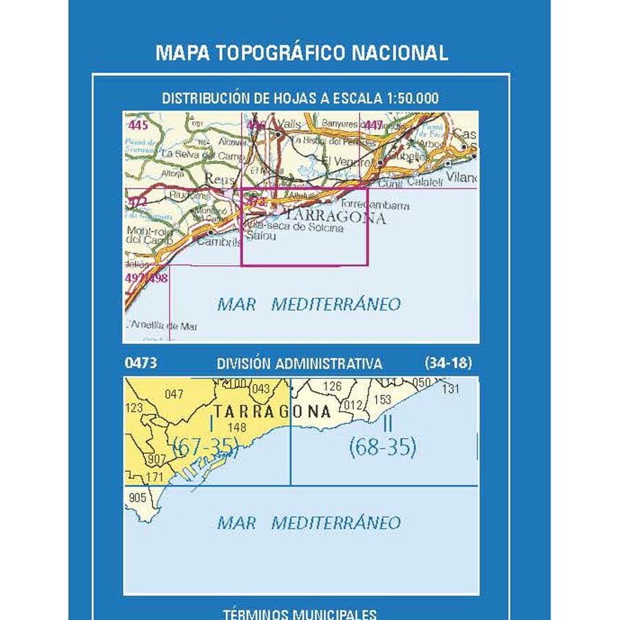 Carte topographique de l'Espagne n° 0473.1 - Tarragona | CNIG - 1/25 000 carte pliée CNIG 