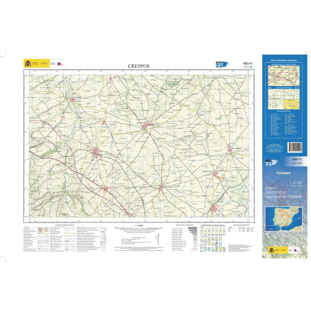 Carte topographique de l'Espagne n° 0480.4 - Crespos 1/25 | CNIG - 1/25 000 carte pliée CNIG 