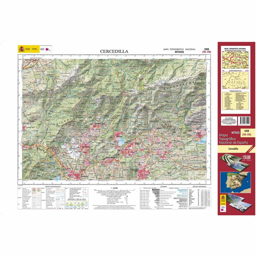 Carte topographique de l'Espagne n° 0508 - Cercedilla | CNIG - 1/50 000 carte pliée CNIG 