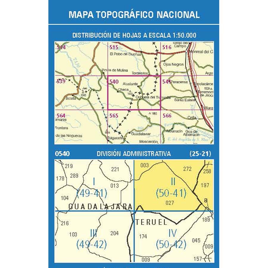 Carte topographique de l'Espagne n° 0540.2 - Alustante | CNIG - 1/25 000 carte pliée CNIG 