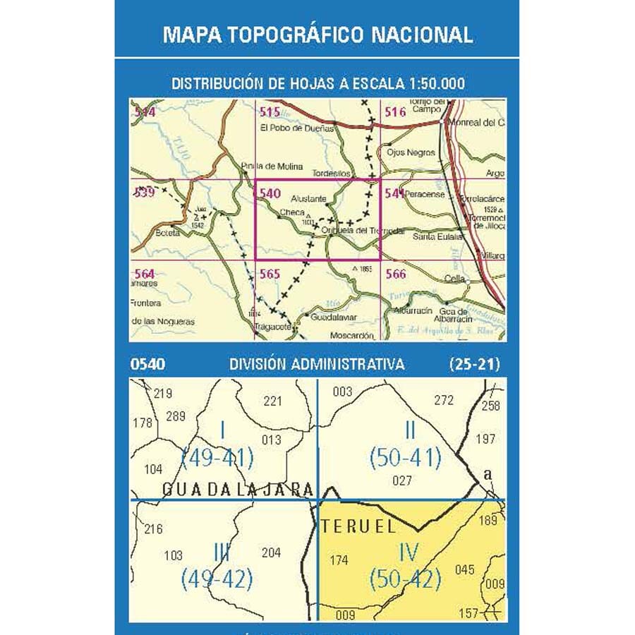 Carte topographique de l'Espagne n° 0540.4 - Orihuela del Tremedal | CNIG - 1/25 000 carte pliée CNIG 