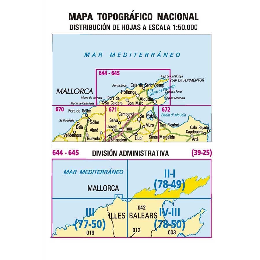 Carte topographique de l'Espagne n° 0644.2/0645.1 - Cala de Sant Vicenç (Mallorca) 1/25 | CNIG - 1/25 000 carte pliée CNIG 