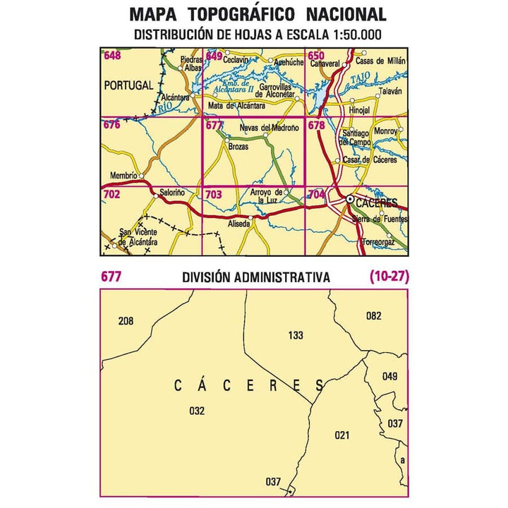 Carte topographique de l'Espagne n° 0677 - Brozas | CNIG - 1/50 000 carte pliée CNIG 