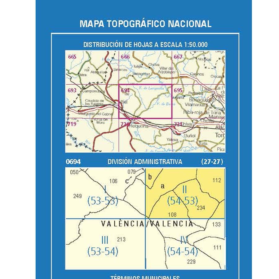 Carte topographique de l'Espagne n° 0694.2 - Chulilla | CNIG - 1/25 000 carte pliée CNIG 