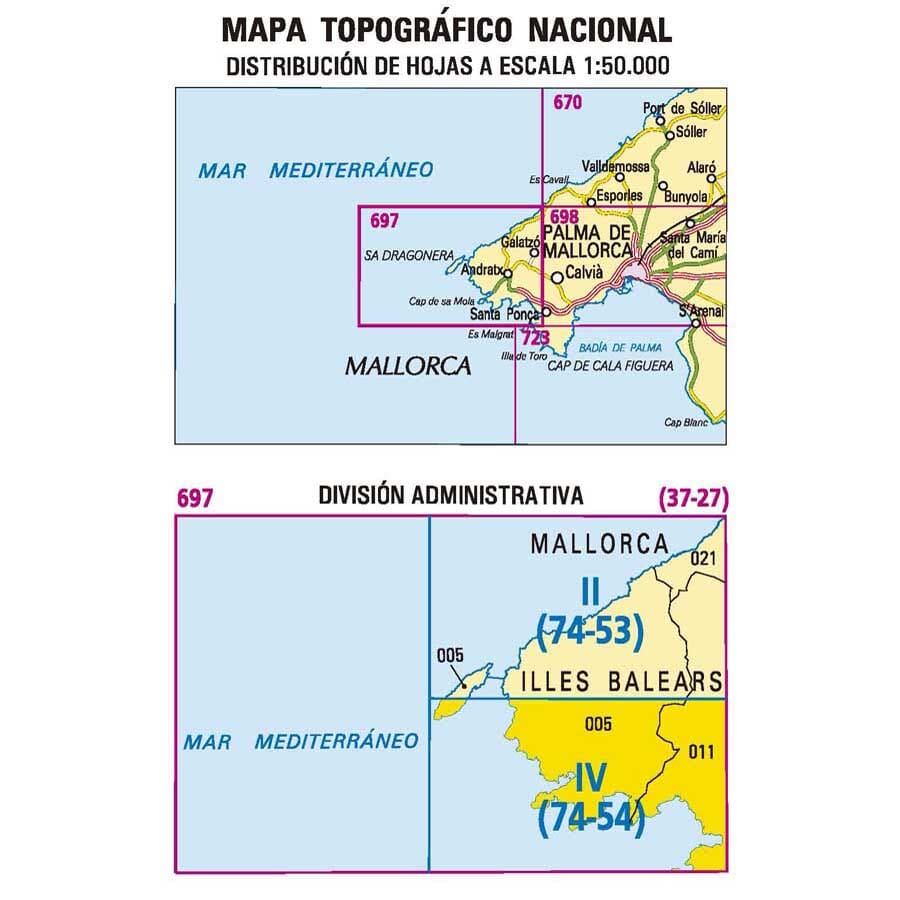 Carte topographique de l'Espagne n° 0697.4 - Andratx (Mallorca) | CNIG - 1/25 000 carte pliée CNIG 