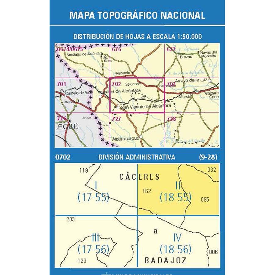 Carte topographique de l'Espagne n° 0702.2 - Salorino | CNIG - 1/25 000 carte pliée CNIG 