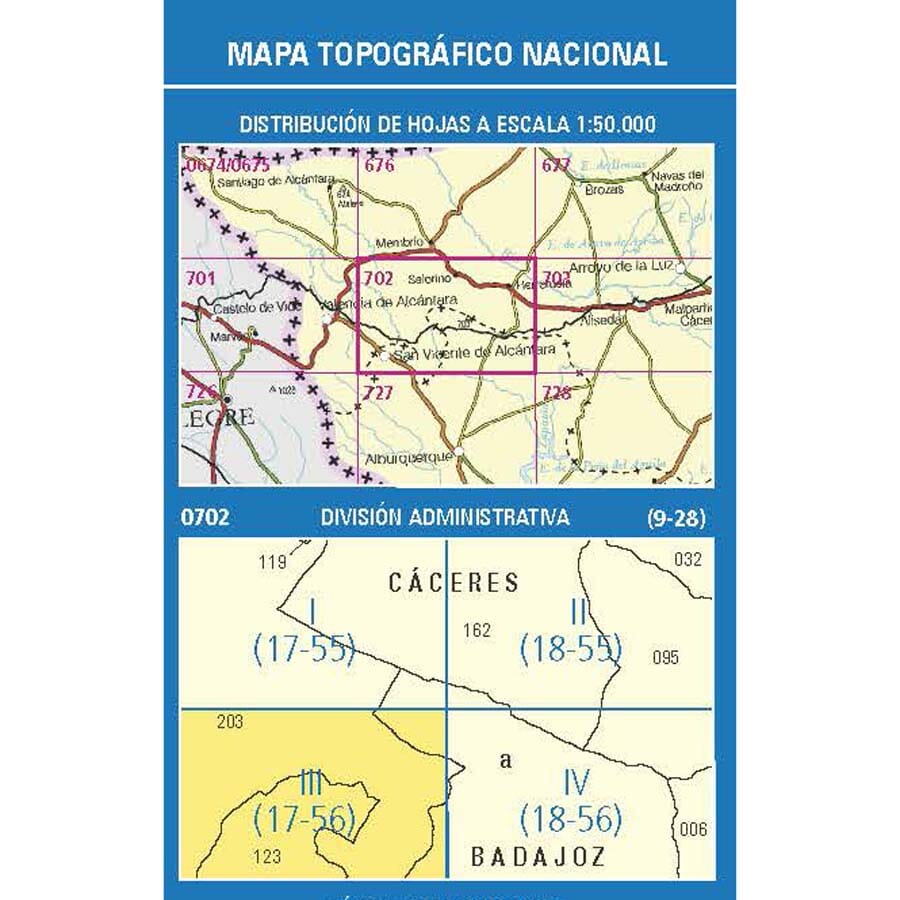 Carte topographique de l'Espagne n° 0702.3 - San Vicente de Alcántara | CNIG - 1/25 000 carte pliée CNIG 