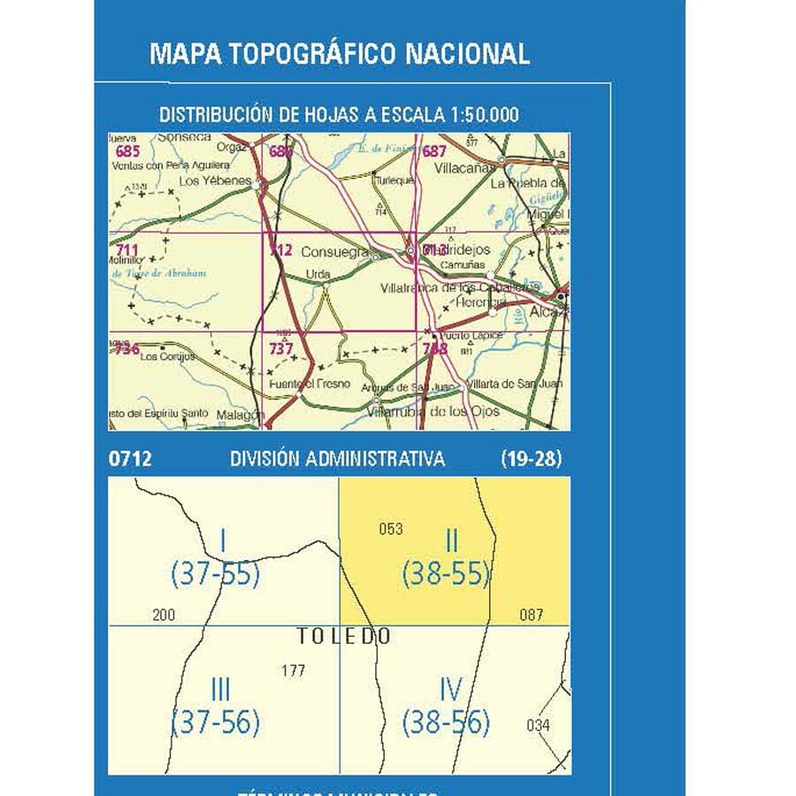 Carte topographique de l'Espagne n° 0712.2 - Madridejos | CNIG - 1/25 000 carte pliée CNIG 