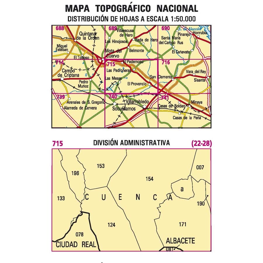 Carte topographique de l'Espagne n° 0715 - Las Pedroñeras | CNIG - 1/50 000 carte pliée CNIG 