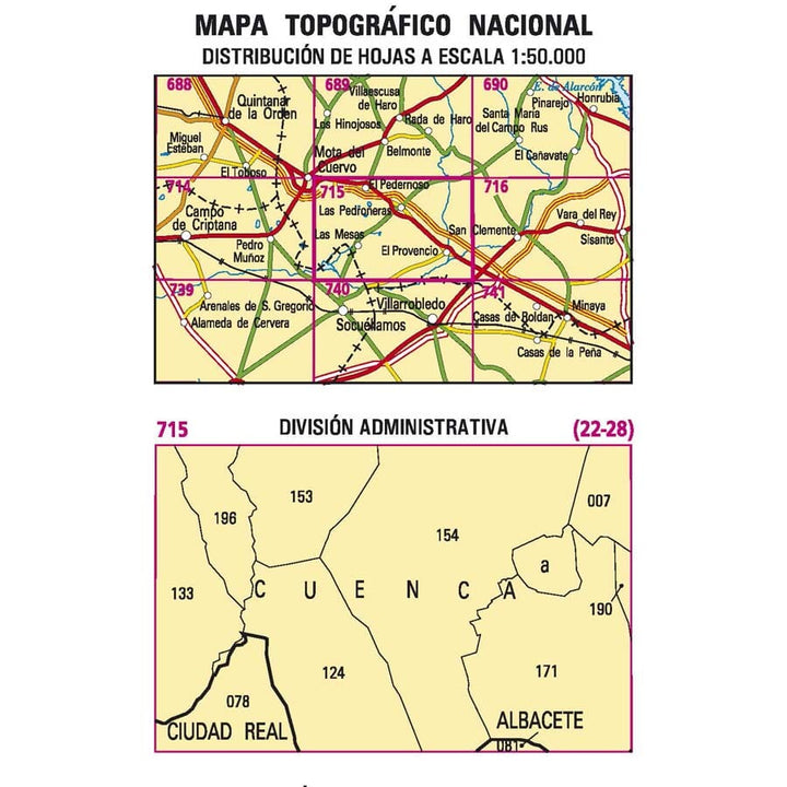 Carte topographique de l'Espagne n° 0715 - Las Pedroñeras | CNIG - 1/50 000 carte pliée CNIG 